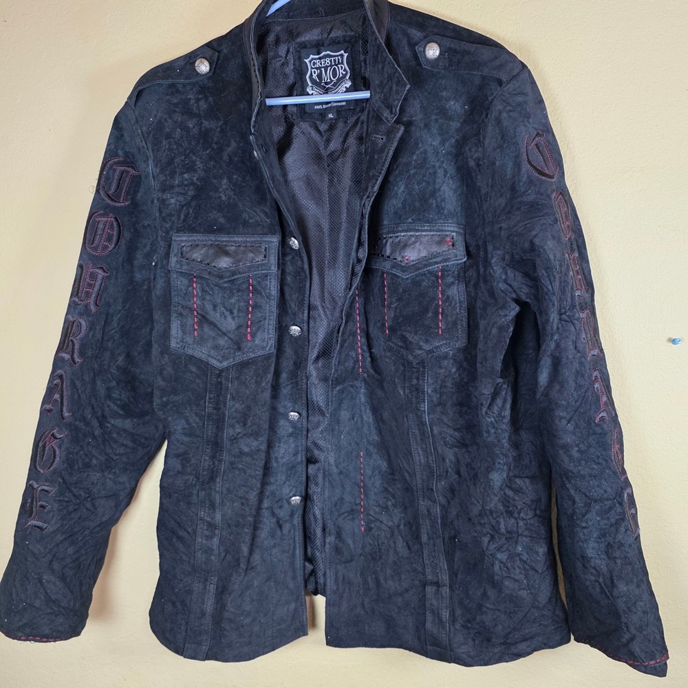 Cre8tiv RMor Black Genuine Leather Embroidered dresser cross Jacket Mens XL